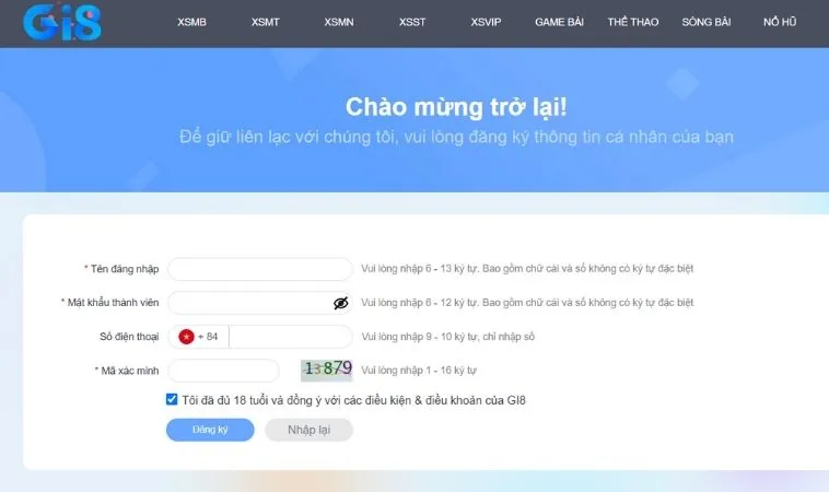 Đăng Ký Gi8 Nhanh Chóng: Hướng Dẫn Chi Tiết Cho Người Mới 2 Giao diện Đăng ký Gi8